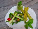 Beignets d'asperges, salade d'asperges et velouté d'asperges ou l'asperge en 3 façons
