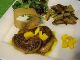 Foie gras poêlé sur lit chutney de mangues et pommes de terre sarladaises