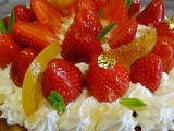 Gâteau fraises, noisettes, citron et clémentines confits