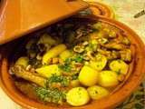 Tajine de poulet au safran, citrons confits  et olives vertes