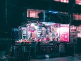 Black and Gray Food Stand During Nighttime