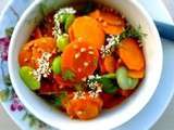 Salade de carottes, fèves, kasha au cumin et à la coriandre