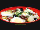 Salade de fenouil et pommes de terre, anchois, œuf dur, câpres, olives