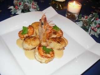 Noix de Saint Jacques et gambas poêlées à la crème de Sauternes
