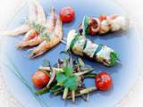 Brochettes de poissons et fruits de mer à la plancha