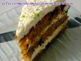 Gâteau potimarron, chocolat à la crème de mascarpone au citron vert