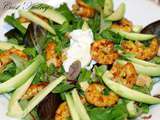 Salade gourmande avocat crevettes marinées au curry