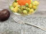 Salade fraîcheur avocat, crabe, mangue et sa vinaigrette passion / Exotic and fresh avocado, mango, crab salad and its passion fruit dressing