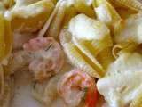 Gratin de pâtes aux crevettes et lait de coco