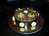 Entremet chocolat praliné pistache duja