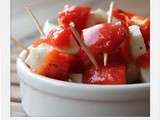Brochettes de poivrons marinés et mozzarella