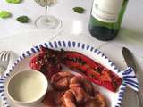 Crevettes, jambon de Parme, sauce à la fourme de Montbrison et Naturalys Sauvignon Blanc