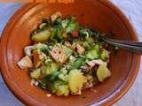 Salade de courgettes, pommes de terre, saumon, sauce vierge