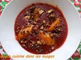 Soupe de fraise, abricots poêlés au miel et fruits secs