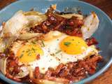 Oeufs a la biere dans leur nid de chicons (endives) et de lardons