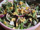 Salade de pois chiches, asperges vertes, roquette et oignon violet