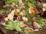 Salade surprise riz rouge, haricots verts, petits pois, coeurs d'artichauts, dinde, oignon rouge, abricots secs et pistaches