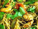 Wok de crevettes et nouilles chinoises
