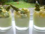 Verrines crème d'asperges vertes,mimosa d'asperges aux oeufs