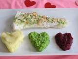 Cabillaud en croûte de wasabi et amande et ses 3 purées (spécial St Valentin)