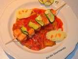 Brochettes de Saumon sauce soja-caramel et légumes du soleil