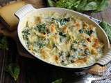 Gratin de ravioles de Royans aux épinards, lardons et comté