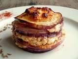 Millefeuillle d’aubergine graffiti, d’oignon rouge et de feta
