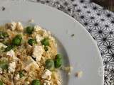 Salade de boulgour, petits-pois, fèves et feta