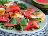 Salade de pastèque aux herbes et halloumi grillé