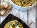 One pot de curry de poisson au riz et épinards/ One pot de curry de pescado con arroz y espinacas