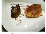 Pancake de pommes de terre aux éclats de châtaignes, escalope de foie gras poêlée, vinaigrette de cidre et miel