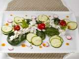 Éffeuillé de cabillaud en salade et courgettes à l’ail
