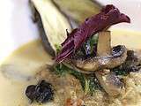 Escargots à la crème de saté, épinards et caviar d’aubergines