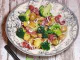Salade tiède de rattes et brocolis aux magrets, vinaigrette de parmesan