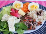 Assiette-Repas : Mâche-Salade de poulpes-Riz-Oeuf dur-Etc