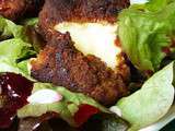 Salade au camembert pané et sauce à la cerise acidulée