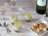 Verrines d'asperges, gelée de vin blanc et brochettes de Saint jacques