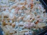 Mac&Cheese, gratin de macaronis au bleu, poulet et légumes