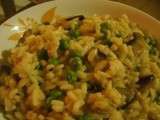 Risotto aux champignons, petits pois et roquefort