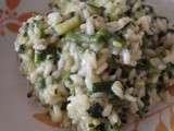 Risotto végétalien, courgette, haricot et pesto