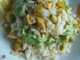 Riz frit végétarien (tofu, poireau, edamame, crème de mâche à l’ail)