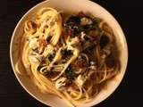 Spaghettis aux épinards, figue et roquefort