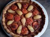 Tarte au chocolat au lait avec poires et abricots