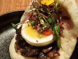 Bao. 
Steemed bun with wild mushrooms and soft egg, delicate and