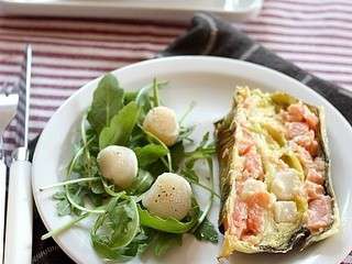 Terrine de poireaux au saumon et noix de pétoncle