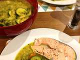 Légumes au curry indien et darne de saumon vapeur