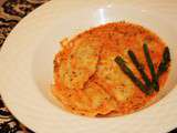 Ravioli ricotta et légumes grillés, sauce rosée aux asperges
