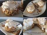 Dessert glacé : Gâteau noisettes, glace pralinée et meringue