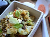 Salade lentilles corail, aubergine confite, concombre, tomate, féta #végétarien