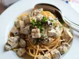 Spaghetti tofu fumé champignons moutarde à l'ancienne et crème